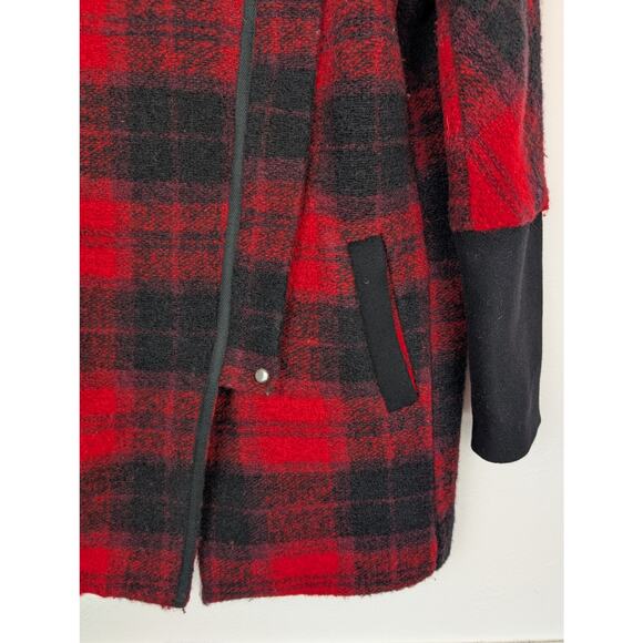 Madewell City Grid Coat Jacket Plaid Wool Oversized Fall Winter Red Black Size 4 - Picture 7 of 14